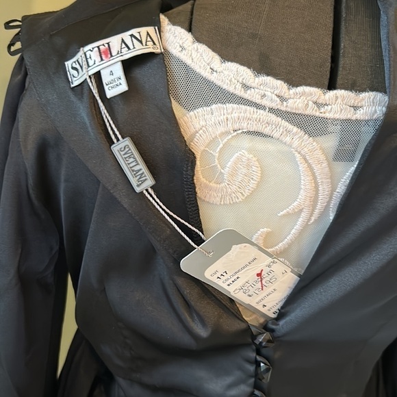 Svetlana size 8 & 4 high neck long sleeve sexy keyhole tuxedo tail ruching cuff - Picture 14 of 17